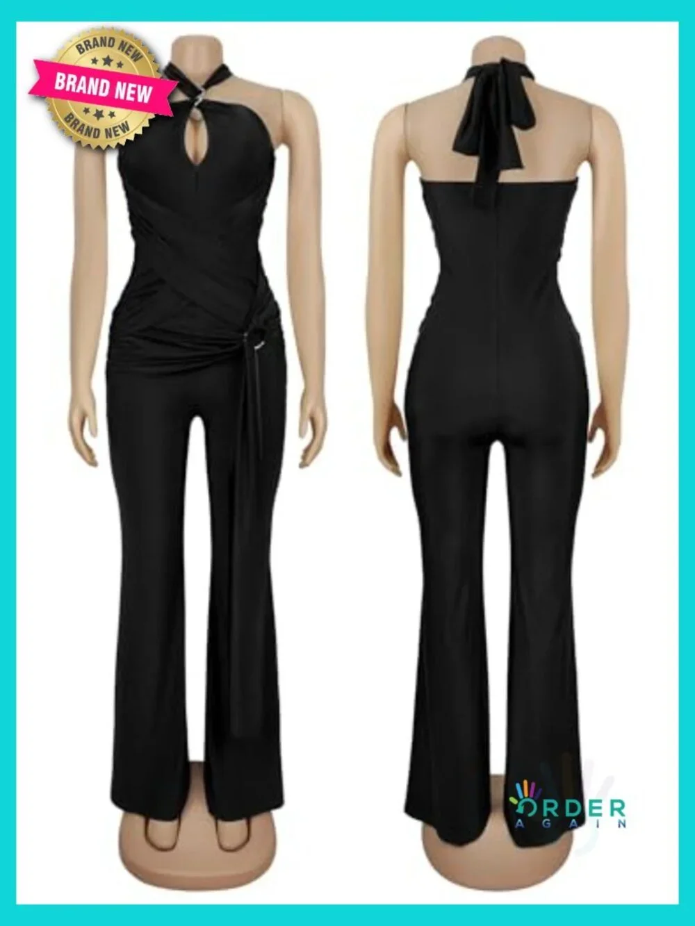 Sexy Halter Neck Sleeveless Flared Pants Romper Jumpsuit Dressy Casual One